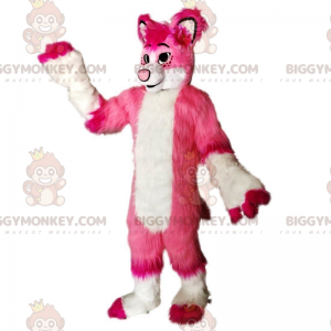 Traje de mascote BIGGYMONKEY™ raposa rosa e branca, fantasia de