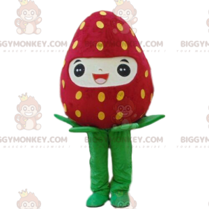 Jätte leende jordgubbe BIGGYMONKEY™ maskotdräkt, röd fruktdräkt
