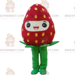 Jätte leende jordgubbe BIGGYMONKEY™ maskotdräkt, röd fruktdräkt - Frukt maskot - BIGGYMONKEY_08837 - BiggyMonkey.com