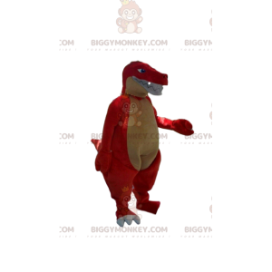 Röd och gul dinosaurie BIGGYMONKEY™ maskotdräkt, gigantisk