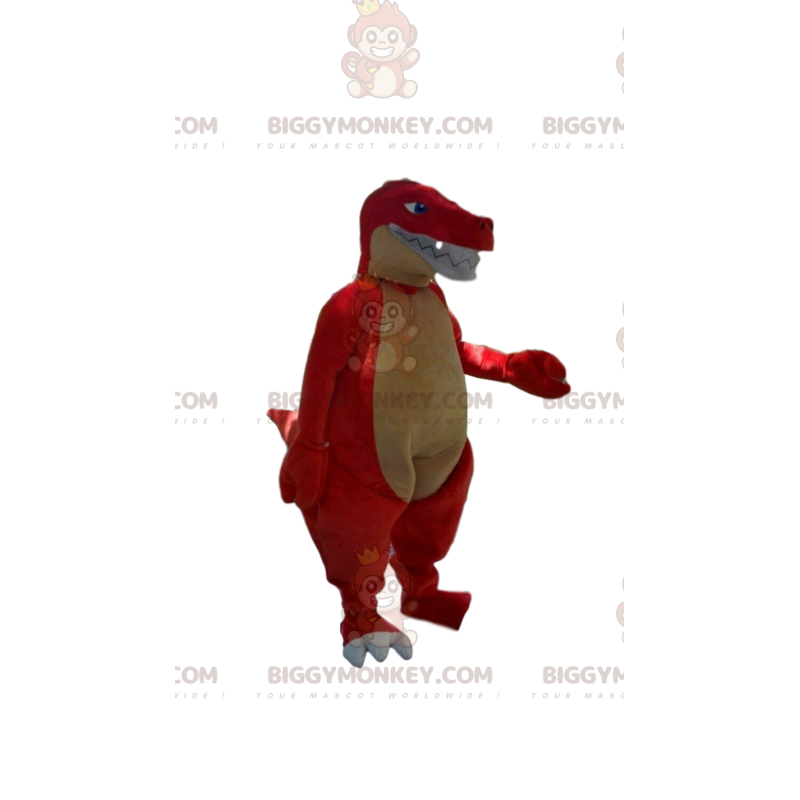 Röd och gul dinosaurie BIGGYMONKEY™ maskotdräkt, gigantisk Röd och gul dinosaurie BIGGYMONKEY™ maskotdräkt, gigantisk