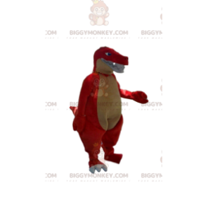 Red and yellow dinosaur BIGGYMONKEY™ mascot costume, giant