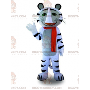 BIGGYMONKEY™ Maskottchenkostüm aus weißem und schwarzem Tiger