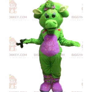 BIGGYMONKEY™ costume mascotte drago verde e rosa, costume drago