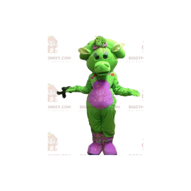 BIGGYMONKEY™ costume mascotte drago verde e rosa, costume drago