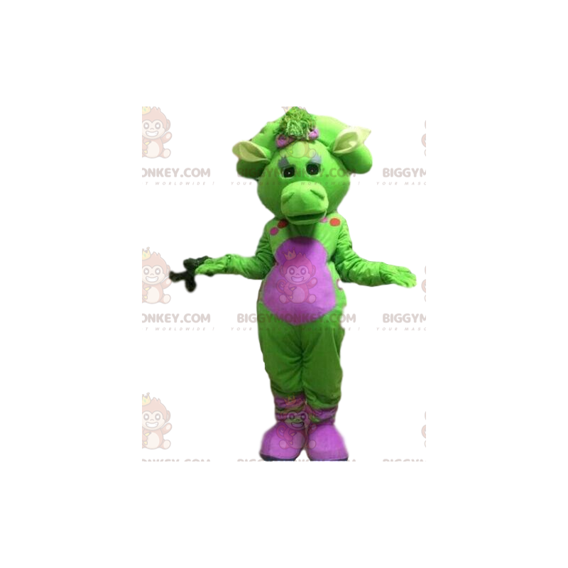 Costume de mascotte BIGGYMONKEY™ de dragon vert et rose Costume de mascotte BIGGYMONKEY™ de dragon vert et rose