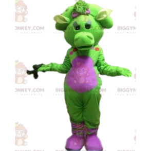 BIGGYMONKEY™ costume mascotte drago verde e rosa, costume drago