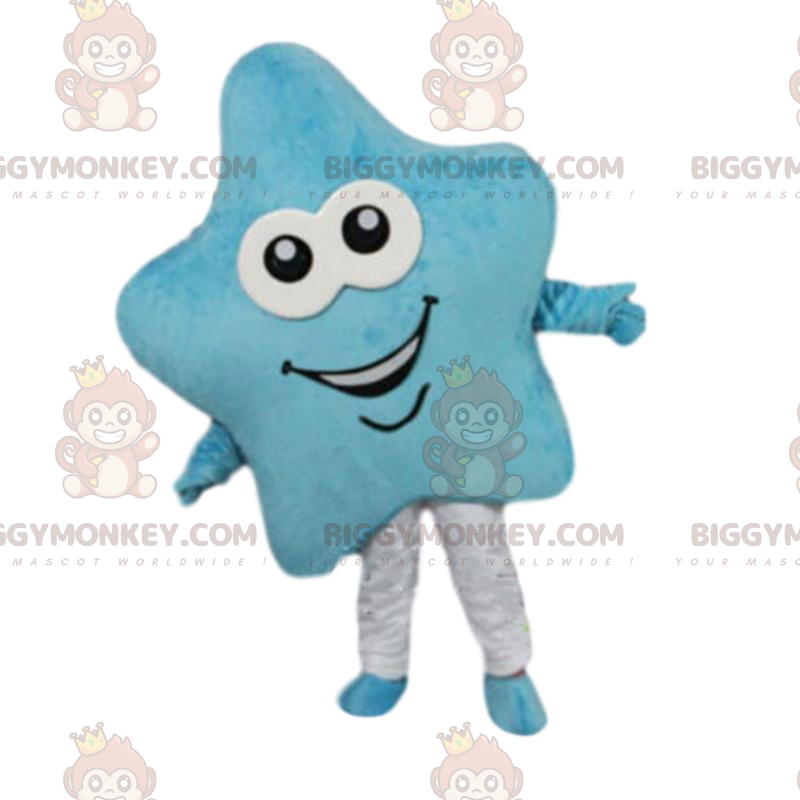 Blue Star BIGGYMONKEY™ maskottiasu, hymyilevä tähtiasu - Blue Star BIGGYMONKEY™ maskottiasu, hymyilevä tähtiasu -