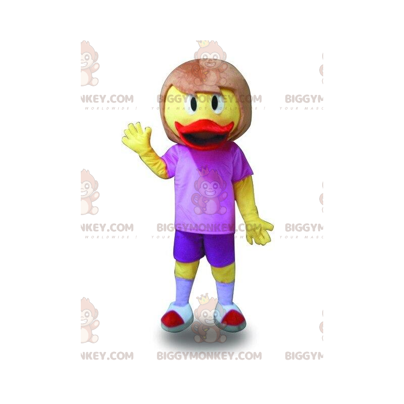 Costume de mascotte BIGGYMONKEY™ de canard avec des cheveux. Costume de mascotte BIGGYMONKEY™ de canard avec des cheveux.