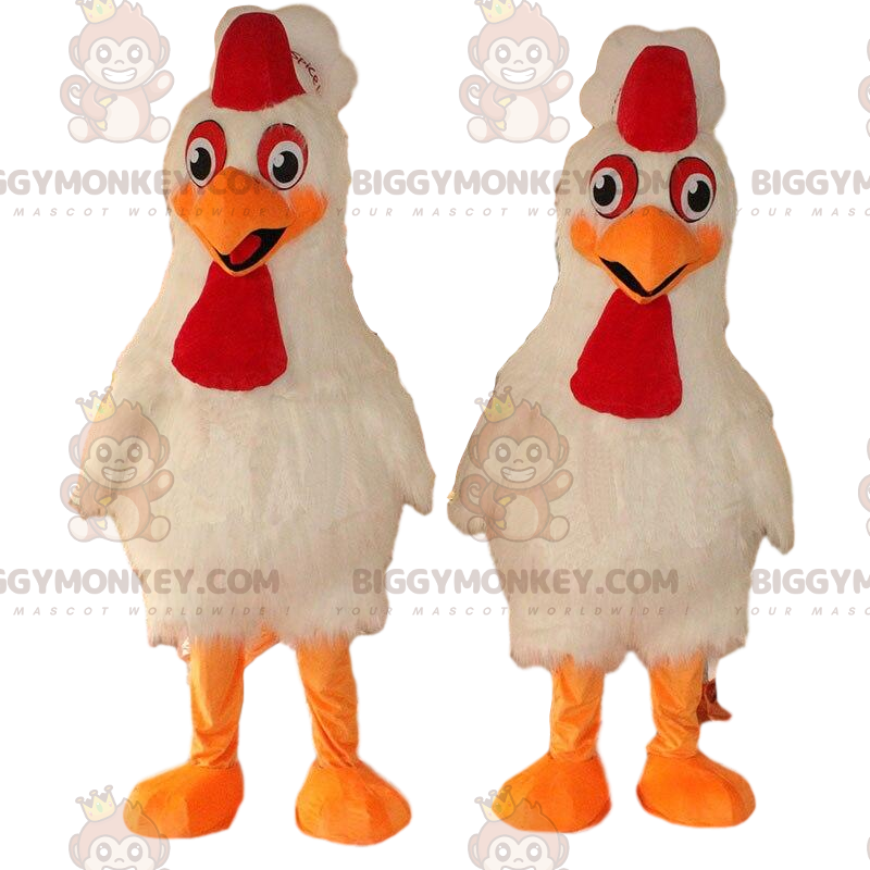 Duo de mascottes BIGGYMONKEY™ de poules géantes, costumes de Duo de mascottes BIGGYMONKEY™ de poules géantes, costumes de