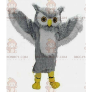 Riesige graue und weiße Eule BIGGYMONKEY™ Maskottchen-Kostüm