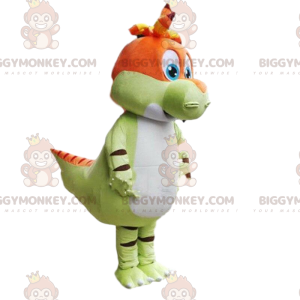 Green and White Dinosaur BIGGYMONKEY™ Mascot Costume, Cute