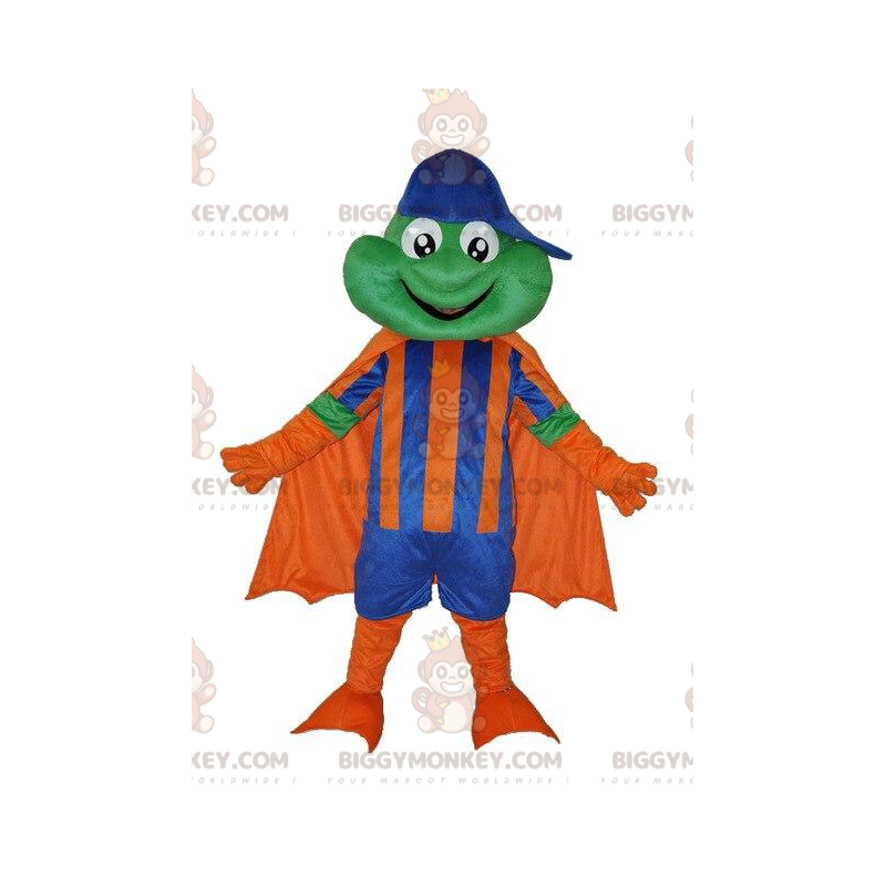 BIGGYMONKEY™ mascot costume of frog in superhero outfit, hero