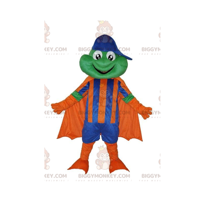 BIGGYMONKEY™ mascot costume of frog in superhero outfit, hero BIGGYMONKEY™ mascot costume of frog in superhero outfit, hero