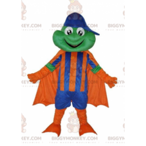 BIGGYMONKEY™ mascot costume of frog in superhero outfit, hero