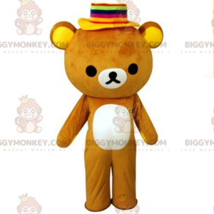Bjørn BIGGYMONKEY™ maskotkostume med farverig hat, bamsekostume