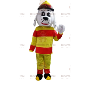 BIGGYMONKEY™ maskotkostume af hund klædt ud som brandmand, brandmandsuniform - Hunde maskoter - BiggyMonkey.com