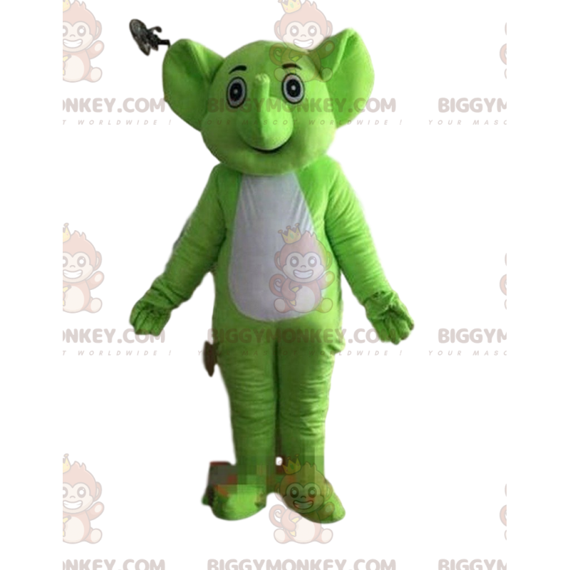 Groene en witte olifant BIGGYMONKEY™ mascotte kostuum, baby Groene en witte olifant BIGGYMONKEY™ mascotte kostuum, baby