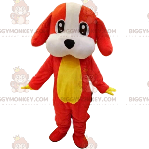 BIGGYMONKEY™ costume mascotte cane rosso, bianco e giallo