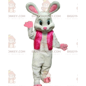 BIGGYMONKEY™ mascottekostuum van wit konijn in roze outfit