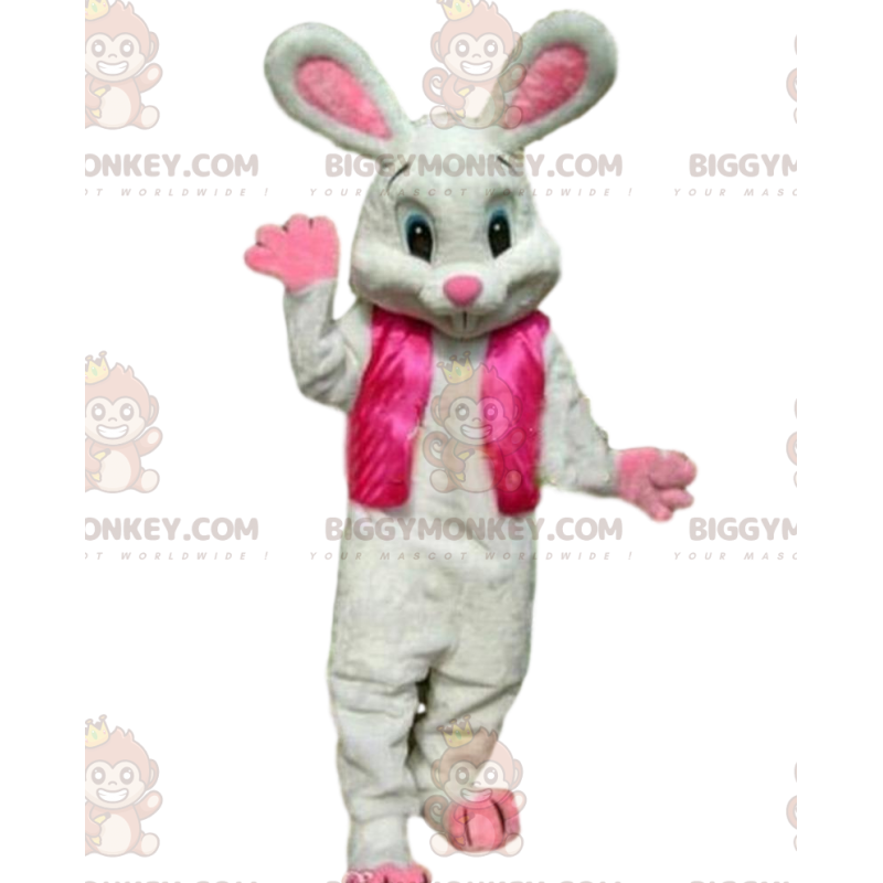 BIGGYMONKEY™ mascot costume of white rabbit in pink outfit BIGGYMONKEY™ mascot costume of white rabbit in pink outfit