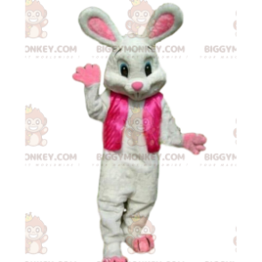BIGGYMONKEY™ mascottekostuum van wit konijn in roze outfit