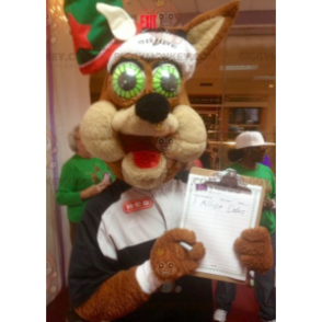 Bruine wolf met groene ogen BIGGYMONKEY™ mascottekostuum -