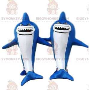 2 BIGGYMONKEY™s maskot av blå- og hvithaier, farlig dyr - Fiskemaskotter - BIGGYMONKEY_08896 - BiggyMonkey.com