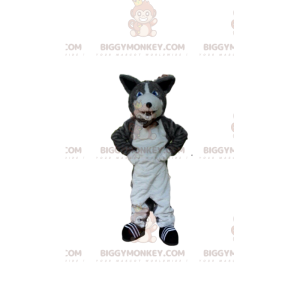 BIGGYMONKEY™ mascot costume gray and white dog, kennel costume