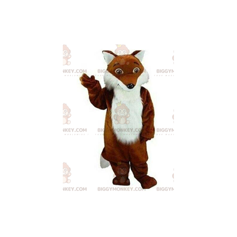 Costume de mascotte BIGGYMONKEY™ de renard marron et blanc Costume de mascotte BIGGYMONKEY™ de renard marron et blanc