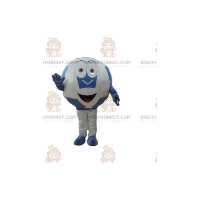 Costume da mascotte BIGGYMONKEY™ con pallone bianco e blu Costume da mascotte BIGGYMONKEY™ con pallone bianco e blu