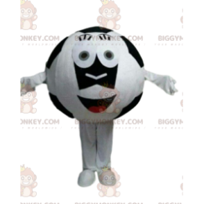 Traje de mascote BIGGYMONKEY™ de bola de futebol preto e