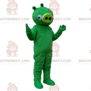 Grön gris BIGGYMONKEY™ maskotdräkt från videon Angry bird.