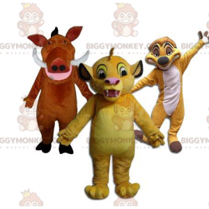 3 mascottes BIGGYMONKEY™, Timon, Pumba et Simba du dessin animé