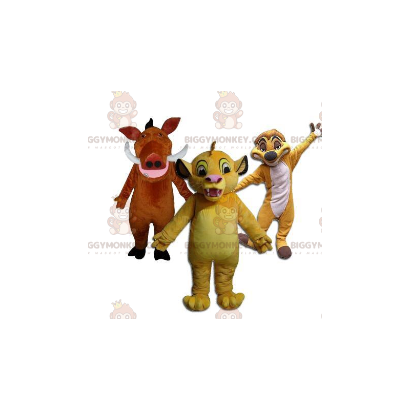 3 mascotte di BIGGYMONKEY™, Timon, Pumba e Simba del cartone