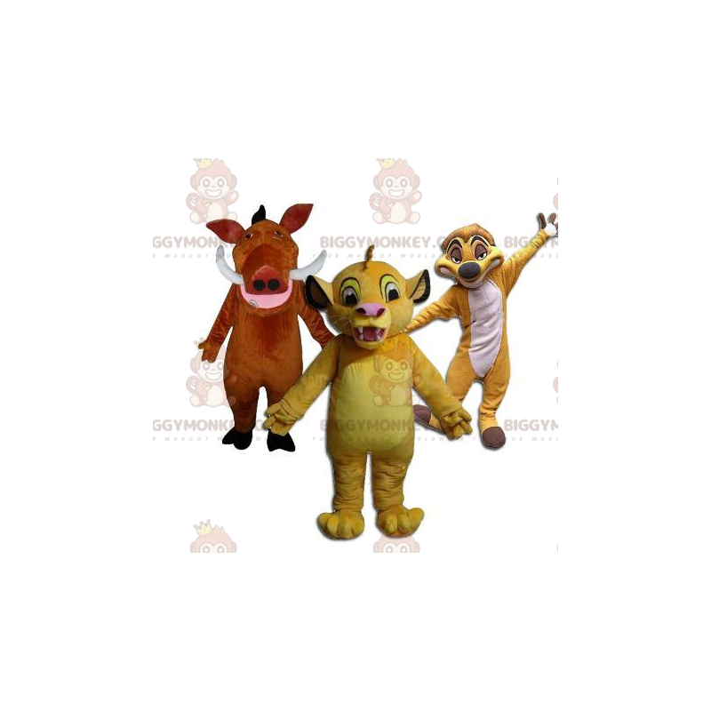 3 maskoti BIGGYMONKEY™, Timon, Pumba a Simba z karikatury Lví