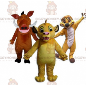 3 mascotte di BIGGYMONKEY™, Timon, Pumba e Simba del cartone