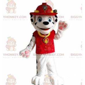 Kostým maskota BIGGYMONKEY™ dalmatina převlečeného za hasiče
