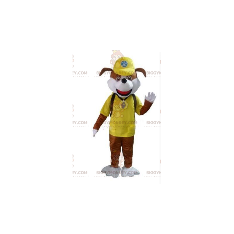 Traje de mascote BIGGYMONKEY™ de cachorro marrom com roupa Traje de mascote BIGGYMONKEY™ de cachorro marrom com roupa
