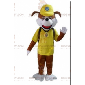 Traje de mascote BIGGYMONKEY™ de cachorro marrom com roupa