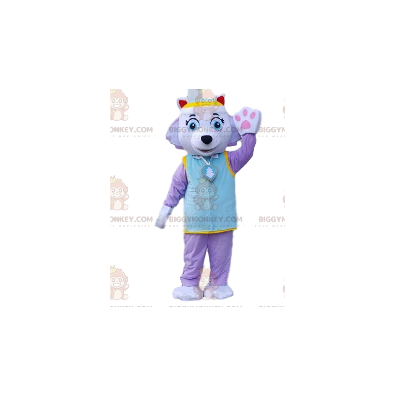 Costume de mascotte BIGGYMONKEY™ de chien en tenue mauve. Costume de mascotte BIGGYMONKEY™ de chien en tenue mauve.