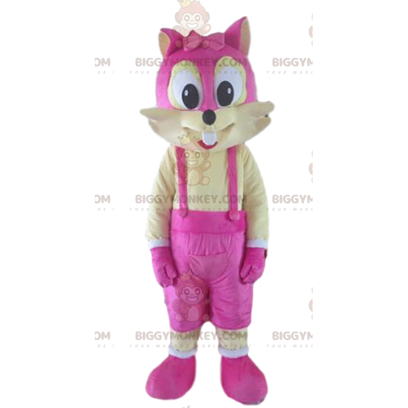 BIGGYMONKEY™ mascottekostuum gele en roze eekhoorn, kleurrijk BIGGYMONKEY™ mascottekostuum gele en roze eekhoorn, kleurrijk
