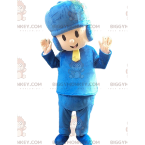 Boy BIGGYMONKEY™ Mascot Costume Dressed in Blue with Beanie –