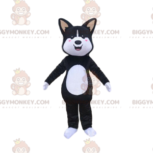 Schwarz-weißer Hund BIGGYMONKEY™ Maskottchenkostüm