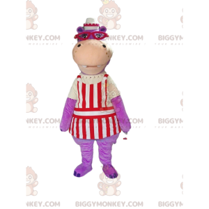 BIGGYMONKEY™ Maskottchen-Kostüm Lila Nilpferd im Kellner-Outfit