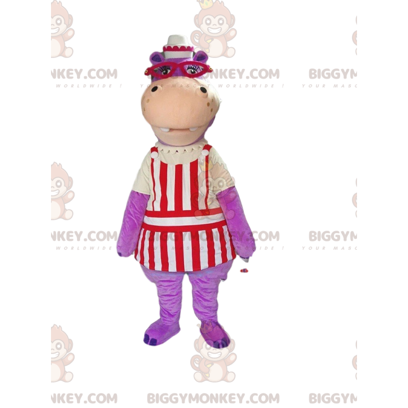 BIGGYMONKEY™ Mascot Costume Purple Hippo In Waiter Outfit -