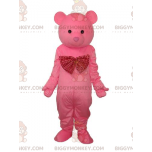 Pink bear BIGGYMONKEY™ mascot costume, pink teddy bear costume