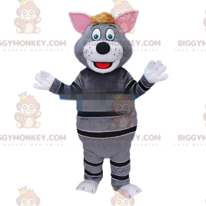 Traje de mascote BIGGYMONKEY™ traje de gato cinza, traje de