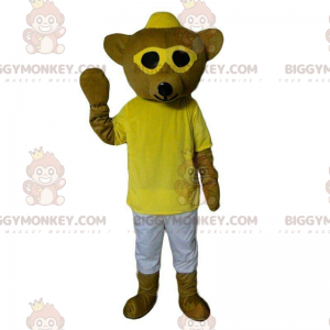 Teddy bear BIGGYMONKEY™ mascot costume with glasses, yellow