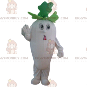Traje de mascote BIGGYMONKEY™ de nabo branco e verde, traje de